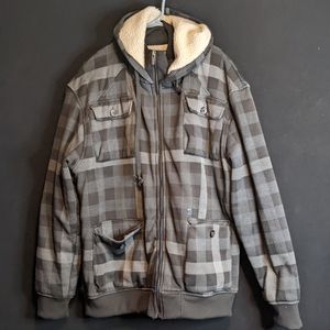 Moto Jeans Blue Plaid Fleeced Lined Hooded Men's XL Winter Coat